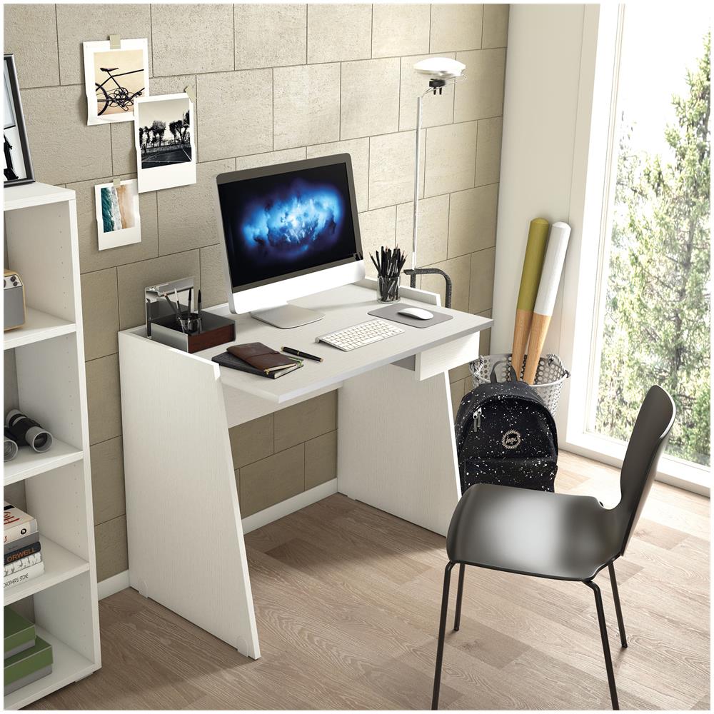 Dmora - Scrivania Giunone, Scrittoio lineare porta PC, Tavolo multiuso per ufficio, Scrivania salvaspazio, 100% Made in Italy, cm 160x60h78, Bianco lucido