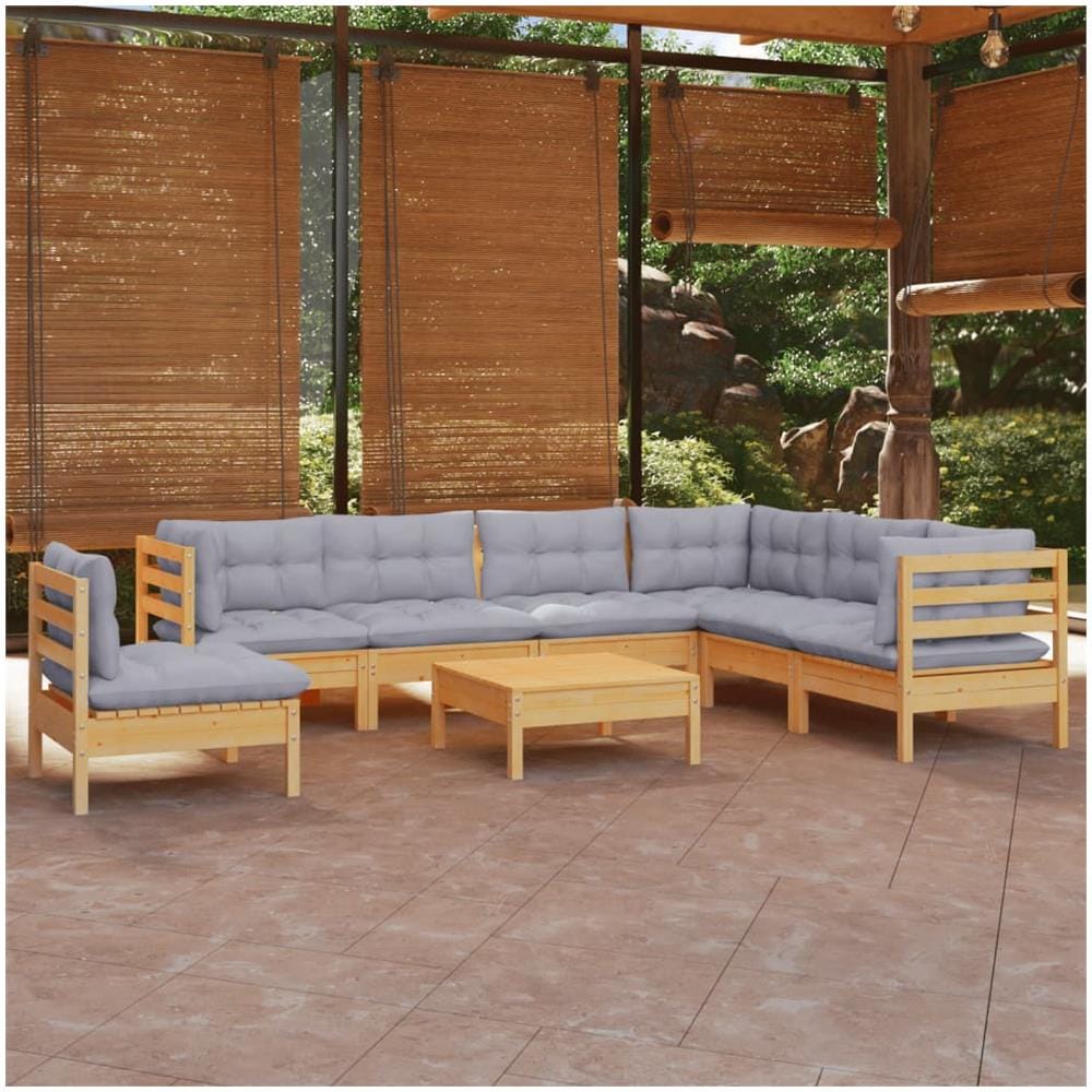 Set Divani Da Giardino 8 Pz Con Cuscini Grigi Massello Di Pino - Foto 1