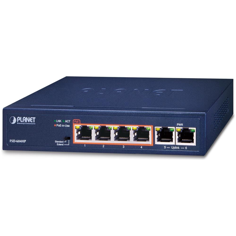 FSD-604HP switch di rete Non gestito Fast Ethernet (10/100) Supporto Power over Ethernet (PoE) Blu - Foto 1
