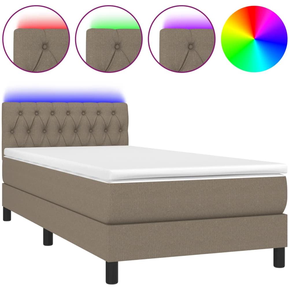 Letto A Molle Con Materasso E Led Tortora 90x200 Cm In Tessuto - Foto 2