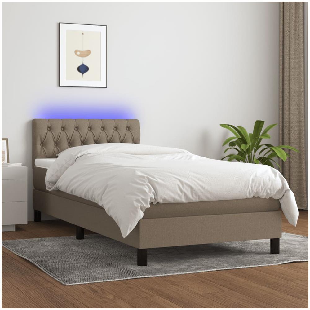 Letto A Molle Con Materasso E Led Tortora 90x200 Cm In Tessuto - Foto 1