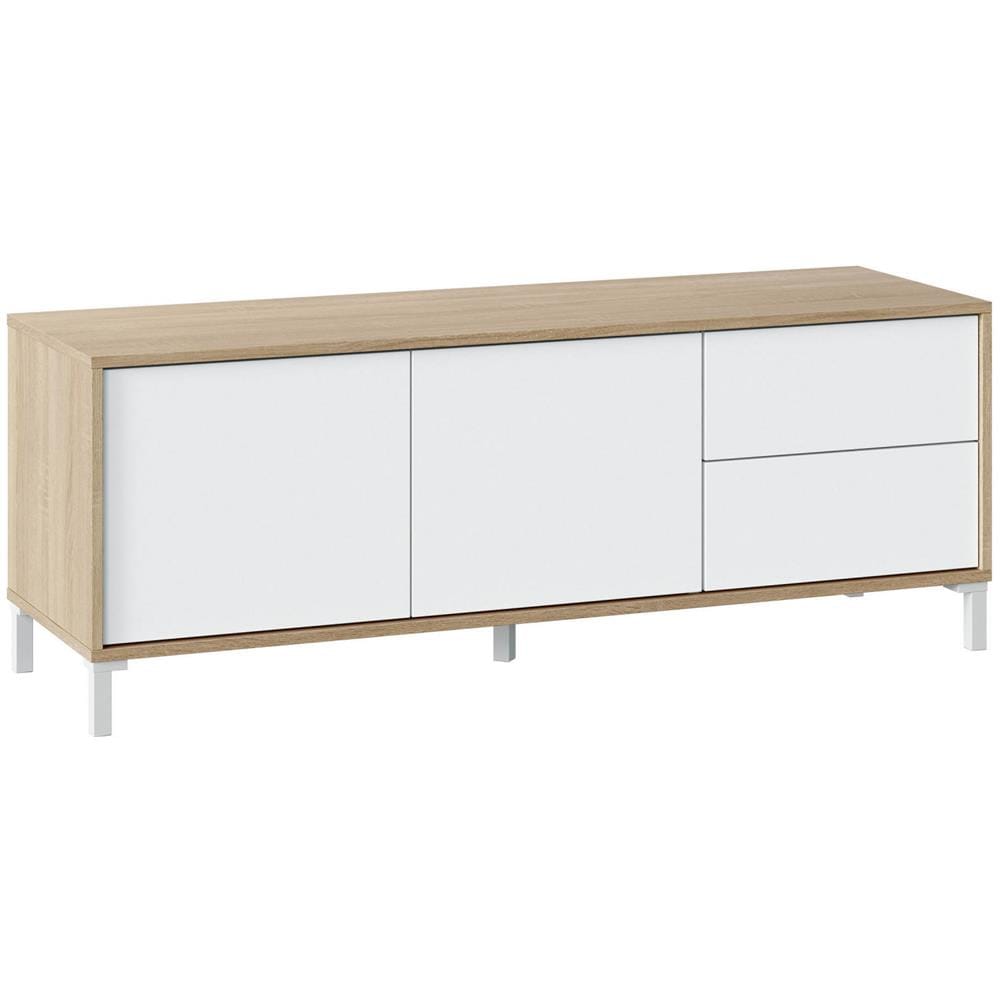 Mobile Porta Tv Cary, Credenza Per Televisione A 2 Ante, Supporto Tv Da Soggiorno, Mobile Porta Tv, Madia Per Salotto, 130x41h47 Cm, Rovere E Bianco - Foto 2