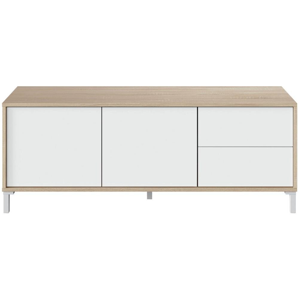 Mobile Porta Tv Cary, Credenza Per Televisione A 2 Ante, Supporto Tv Da Soggiorno, Mobile Porta Tv, Madia Per Salotto, 130x41h47 Cm, Rovere E Bianco - Foto 4