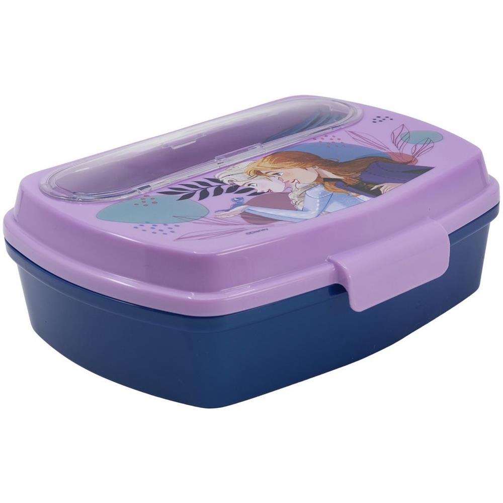 Disney Sandwich Box Azzurra Per Bambine In Plastica Frozen Elsa Anna E Olaf Con Cucchiaio E Forchetta - Foto 2