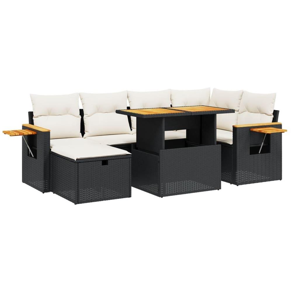 Set Divani da Giardino con Cuscini 7pz Nero Polyrattan - Foto 1