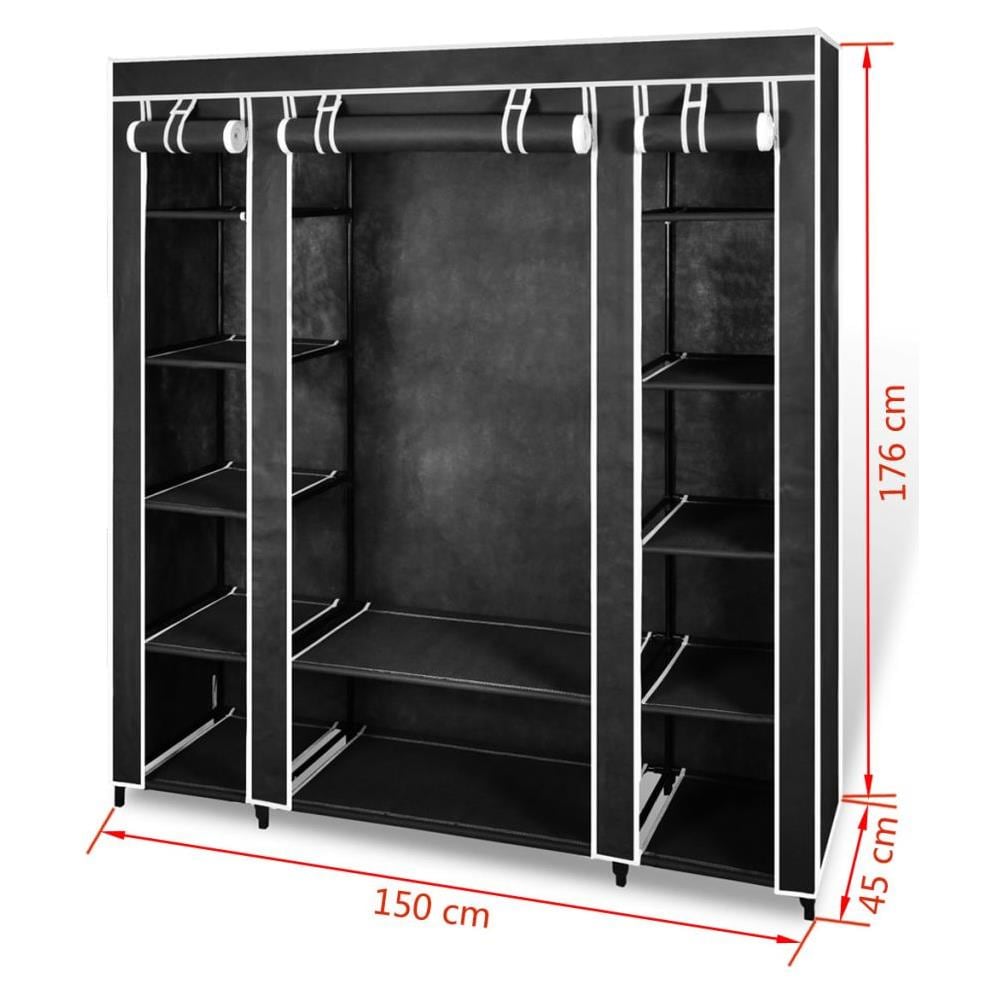 Armadio In Tessuto Con Compartimenti E Barre 45 X 150 X176 Cm Nero - Foto 17