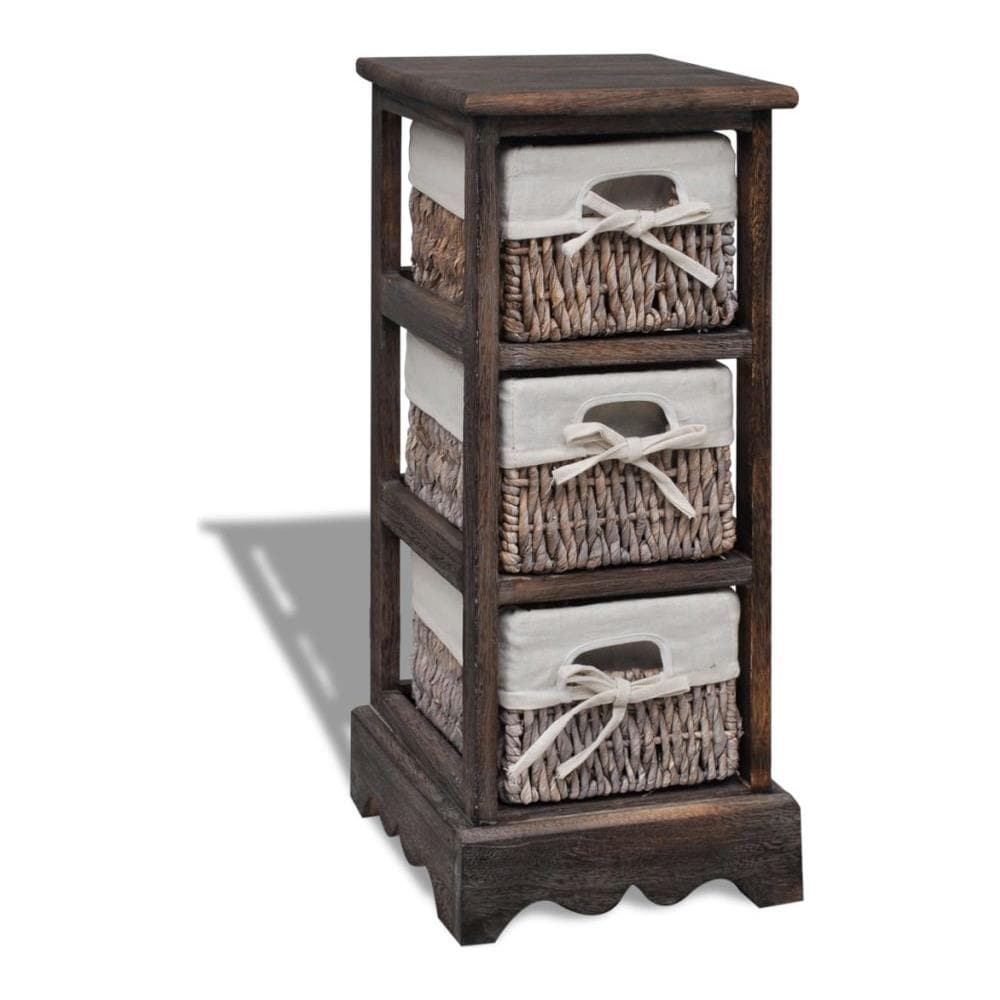 Contenitore Marrone Di Legno Con 3 Cestini Tessuti - Foto 1