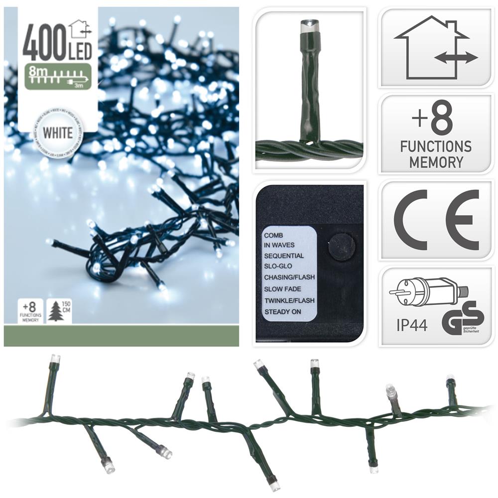 Luci Di Natale 400 Led Bianco Freddo 8 Giochi Di Luce Esterno Albero Interno - Foto 1