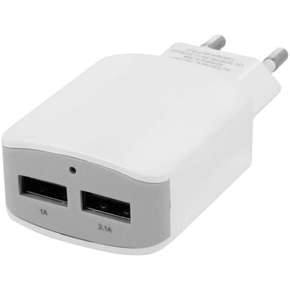 Alimentatore Muro 2x Porte Usb 1a + 2.1a Ricarica Simultanea Smartphone E Tablet - Foto 2