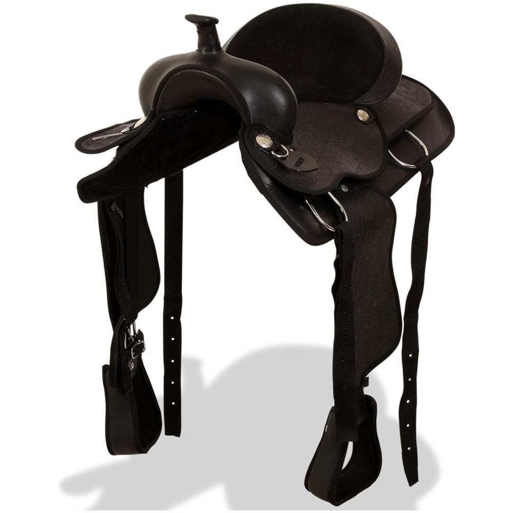 Sella Western Testiera E Pettorale In Vera Pelle 16"" Nero - Foto 1