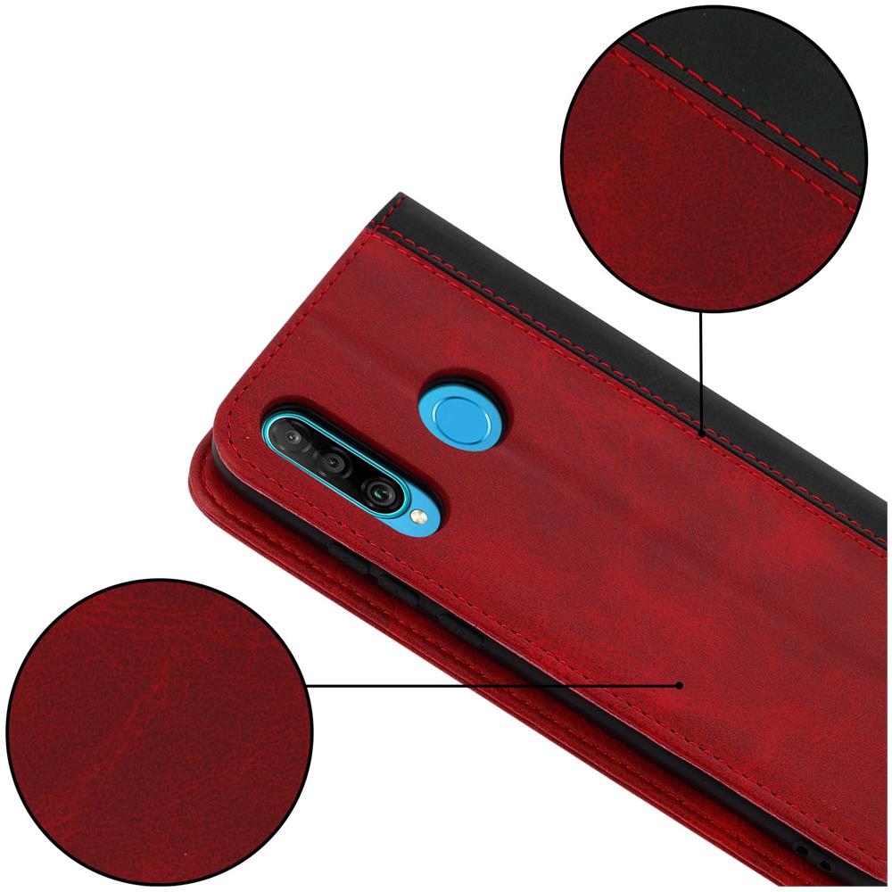 Custodia Huawei P30 Lite Portacarte Funzione Supporto Rosso - Foto 5