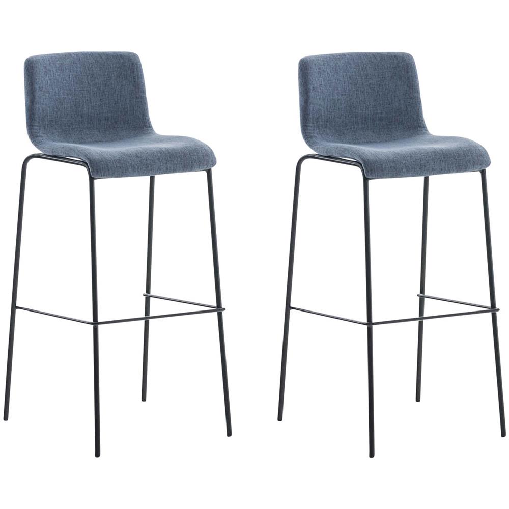 2 Sgabelli Alti HOOVER in Tessuto - Set 2 Sgabelli Bar Design H76 cm I Sedie Sgabello Ergonomiche con Schienale Blu Nero - Foto 1