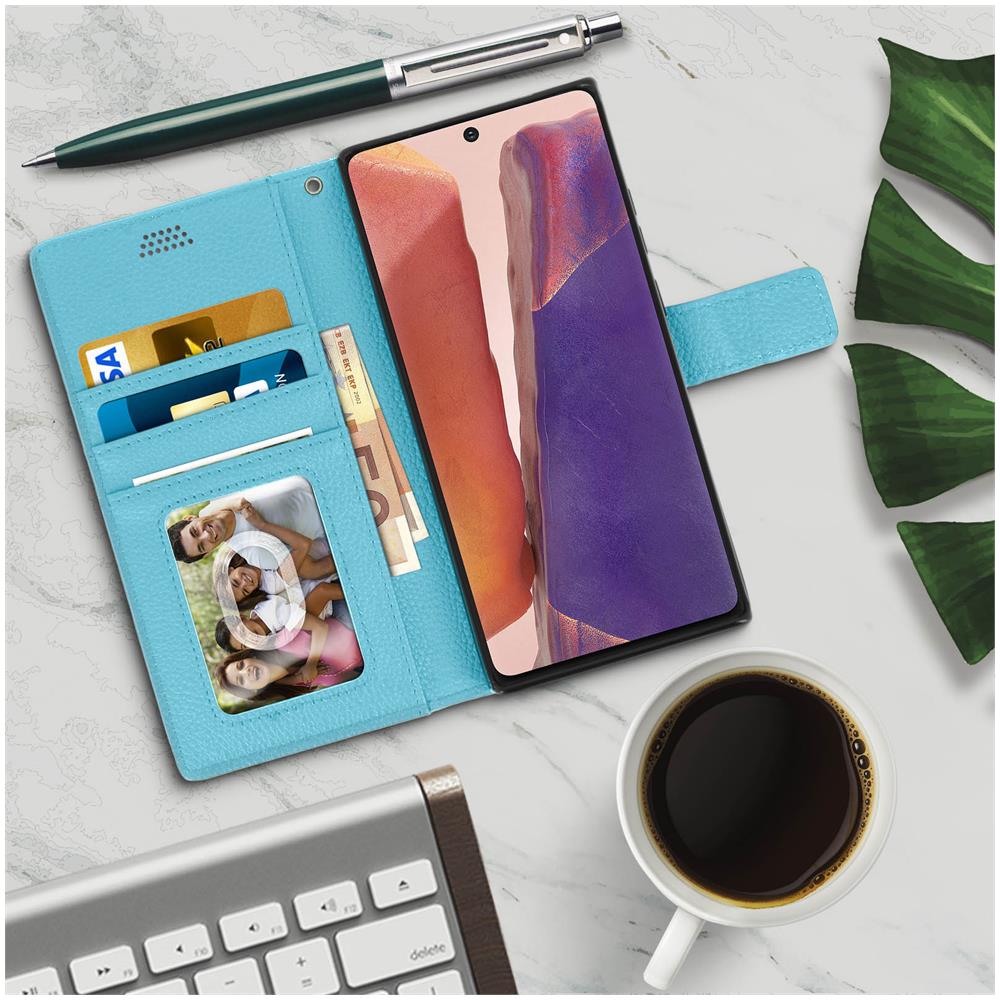 Custodia Samsung Galaxy Note 20 Portafoglio Supporto Video Soft Touch Azzurro - Foto 2