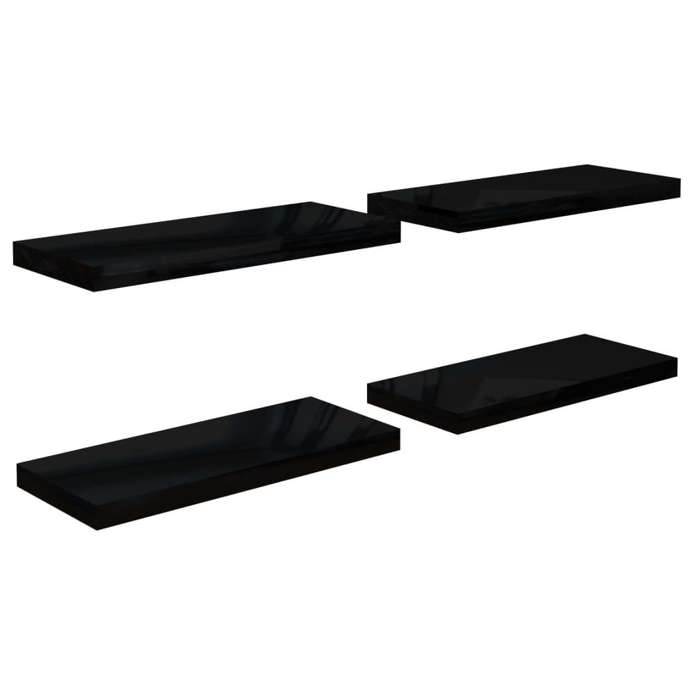 Scaffali A Parete 4 Pz Nero Lucido 60x23,5x3,8 Cm In Mdf - Foto 2