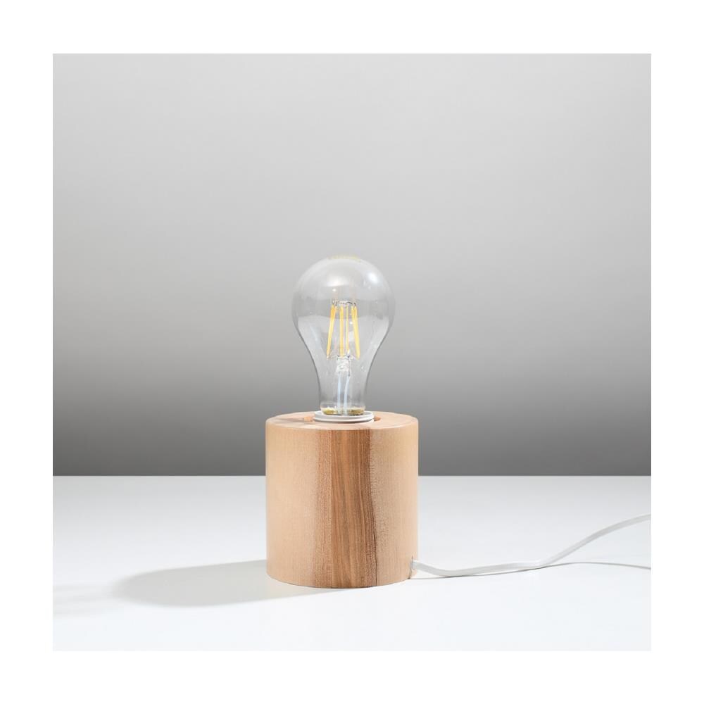 Lampada Da Tavolo Cilindrica Lampada Da Tavolo Legno Naturale E27 - Foto 2
