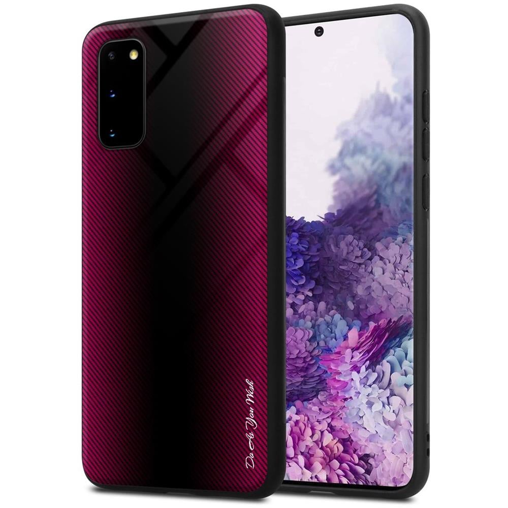 Custodia Compatibile Con Samsung Galaxy S20 - Ottica A Strisce In Cremisi Rosa - Coperchio Protettivo In Vetro Temperato E Silicone Tpu - Foto 1