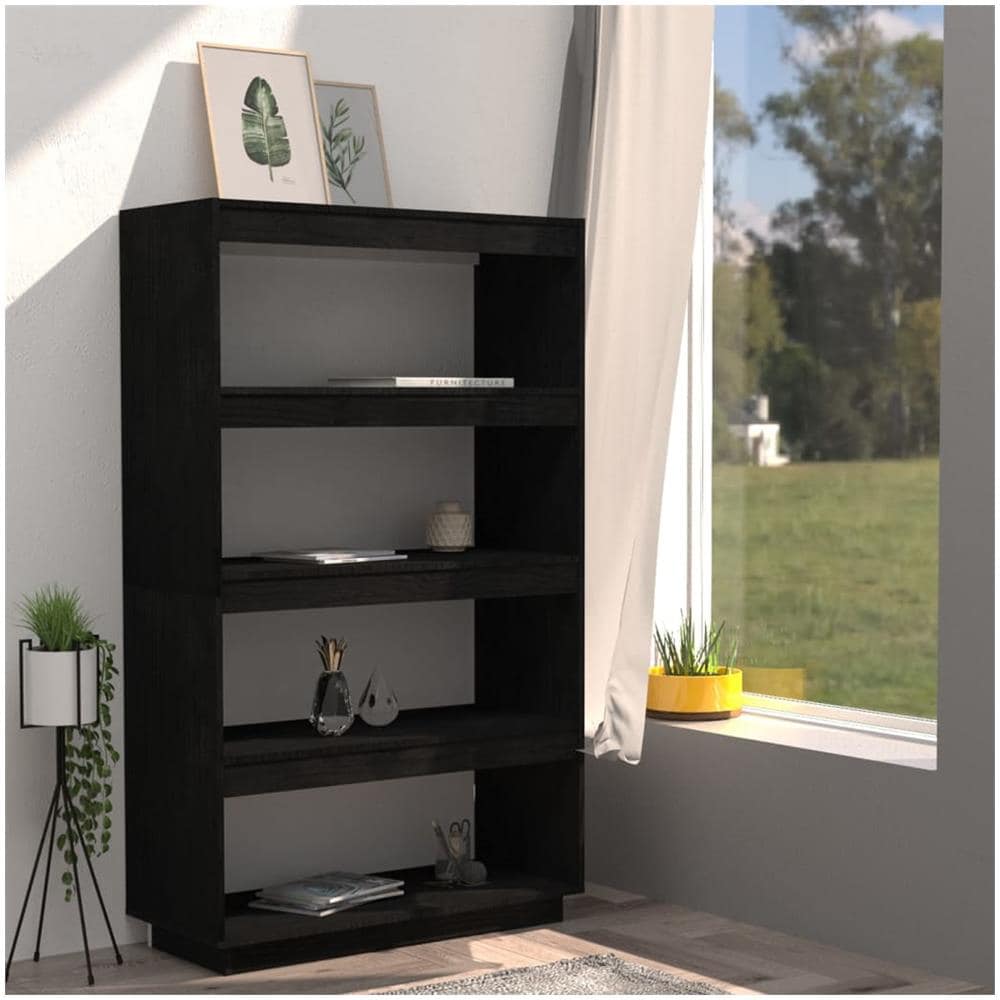 Libreria / divisorio Nero 80x35x135 Cm In Legno Massello Di Pino - Foto 3