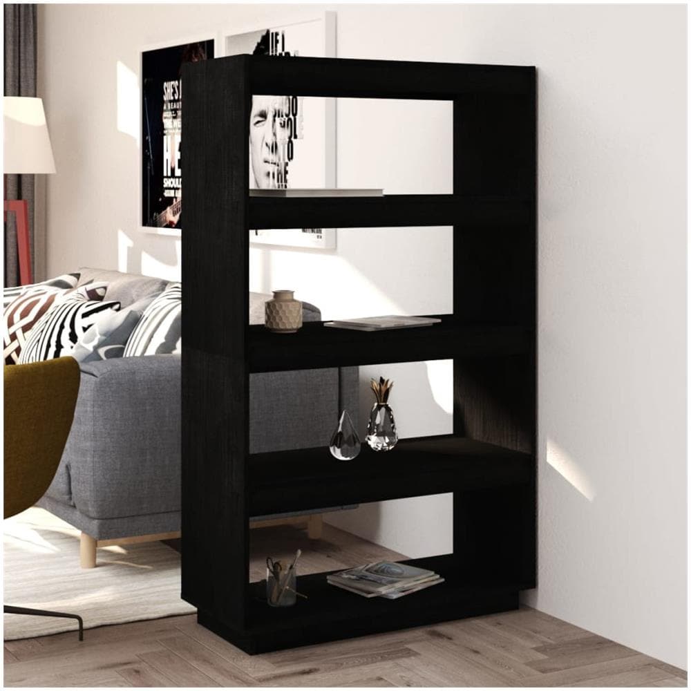 Libreria / divisorio Nero 80x35x135 Cm In Legno Massello Di Pino - Foto 1