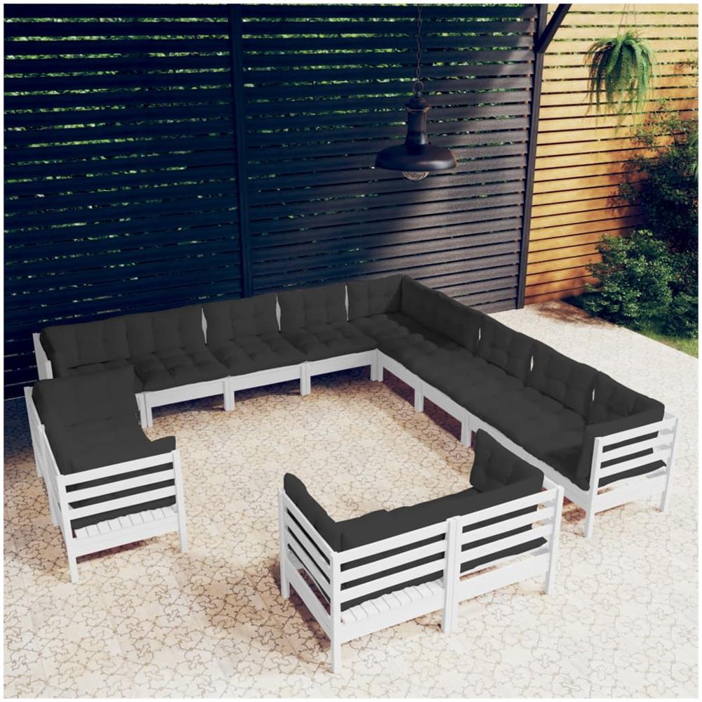 Set Divani Da Giardino 13 Pz Con Cuscini Bianchi Legno Di Pino - Foto 1