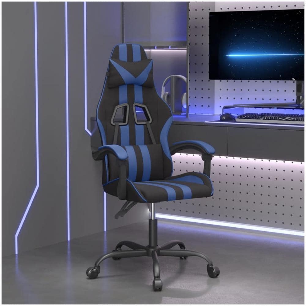 Sedia Da Gaming Girevole Nero E Blu In Similpelle - Foto 1