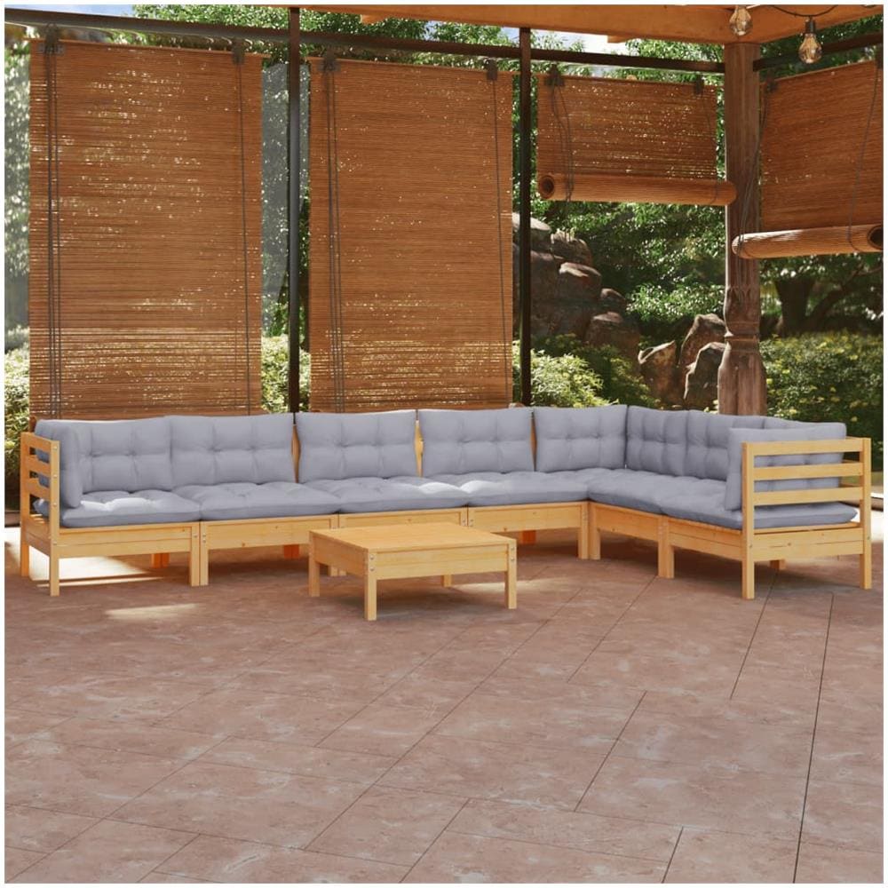 Set Divani Da Giardino 8 Pz Con Cuscini Grigi Massello Di Pino - Foto 1