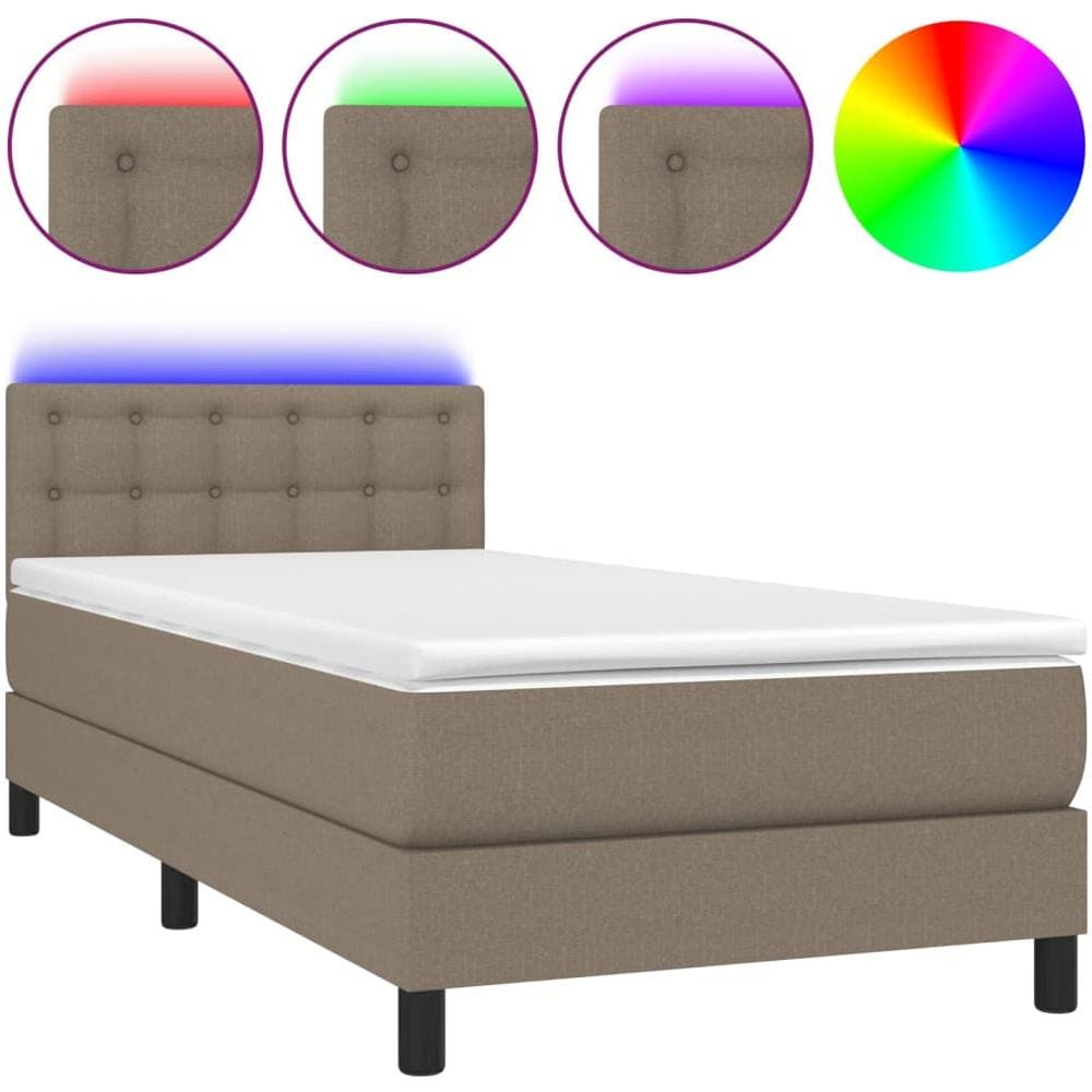 Letto A Molle Con Materasso E Led Tortora 90x200 Cm In Tessuto - Foto 2