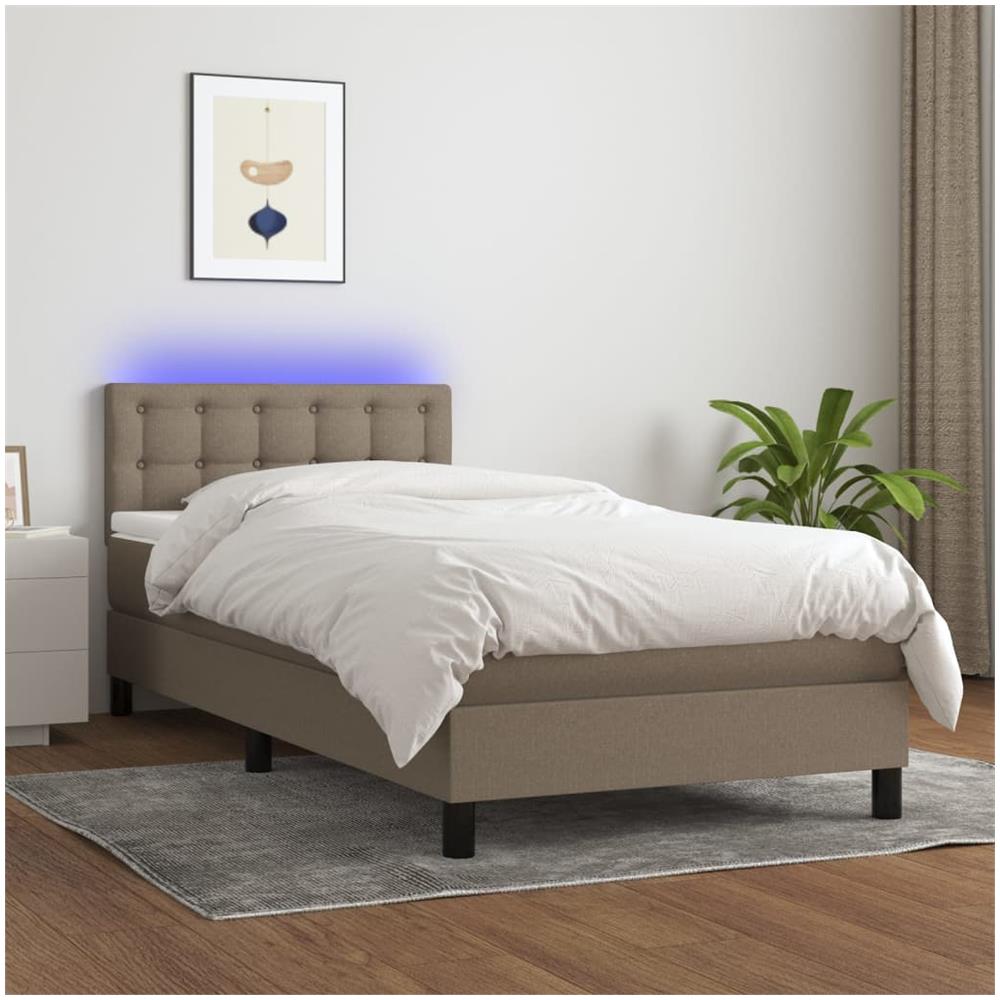 Letto A Molle Con Materasso E Led Tortora 90x200 Cm In Tessuto - Foto 1