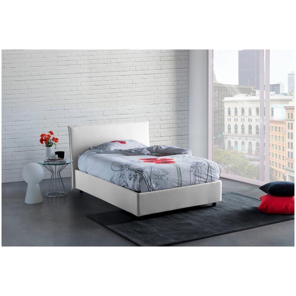 Letto Piazza E Mezza Chicca, Letto Contenitore Con Rivestimento In Tessuto, 100% Made In Italy, Apertura Frontale, Con Materasso Cm 120x200 Incluso, Bianco - Foto 1