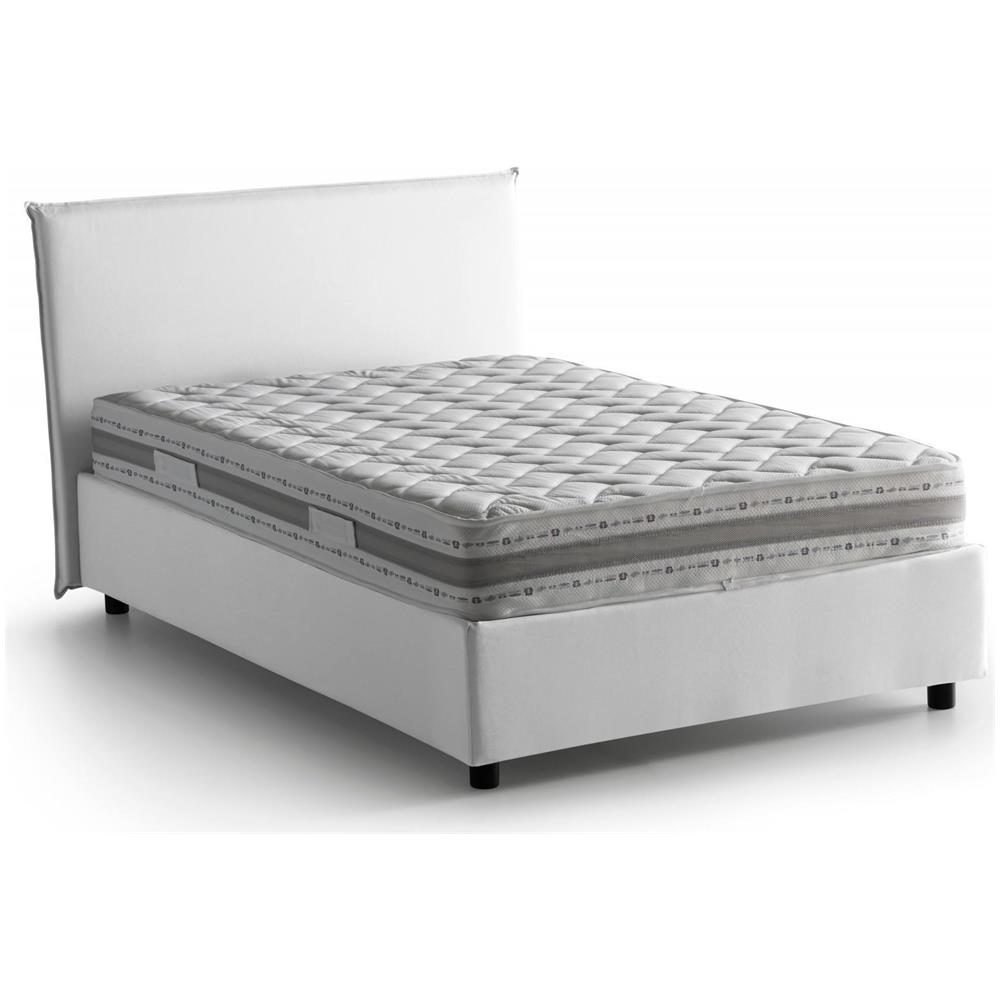 Letto Piazza E Mezza Chicca, Letto Contenitore Con Rivestimento In Tessuto, 100% Made In Italy, Apertura Frontale, Con Materasso Cm 120x200 Incluso, Bianco - Foto 2
