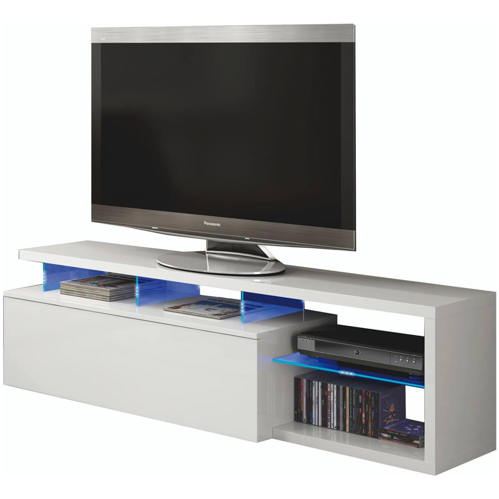 Mobile Porta Tv Pittsburgh, Credenza Per Televisione Da Soggiorno Con 1 Anta, Supporto Tv Con Luce Led, Buffet Da Salotto, 150x41h50 Cm, Bianco Lucido - Foto 4