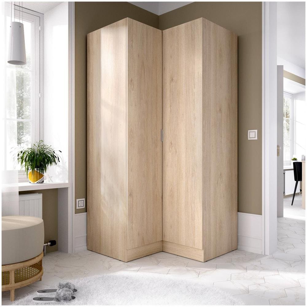 Guardaroba Elgon, Mobile Angolare Per Camera Da Letto, Armadio Appendiabiti Ad Angolo A 2 Ante Battenti, 91x93h184 Cm, Rovere - Foto 1