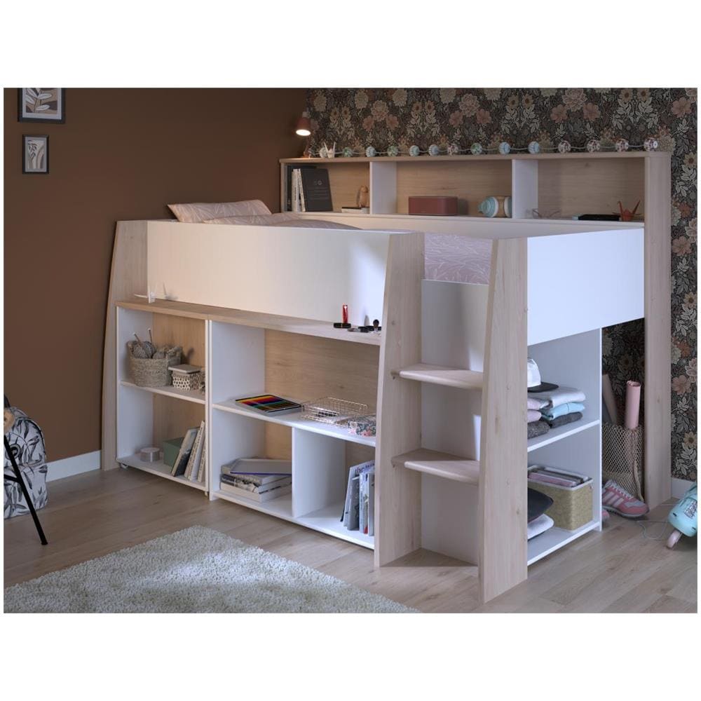 Letto Combinato 90 X 200 Cm Con Scrivania E Scomparti Bianco E Naturale - Apolino - Foto 2