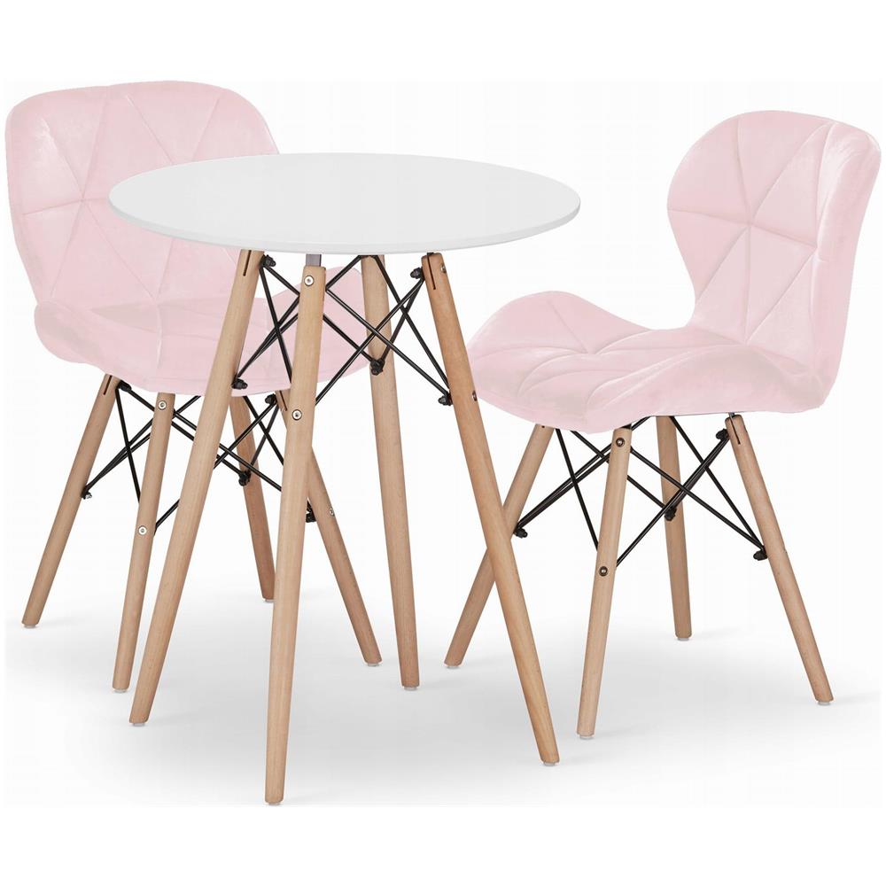 Set da pranzo Valora | Tavolo rotondo bianco KOVA da 60 cm + 2 sedie rosa WAKO - Foto 1