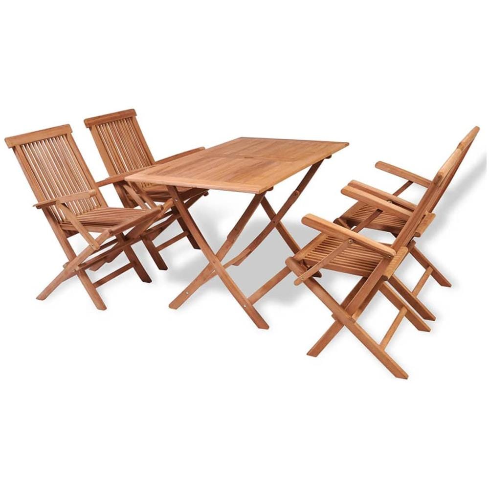 Set Da Pranzo Per Esterni 5 Pz In Legno Massello Di Teak - Foto 1