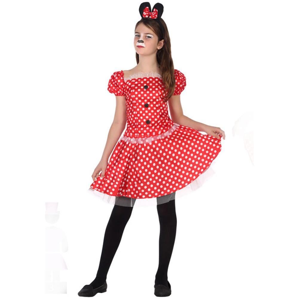 Costume Da Topolina Rosso A Pois Bianchi Bambina - Taglia: 5 - 6 Anni (115 - 130 Cm) - Foto 1