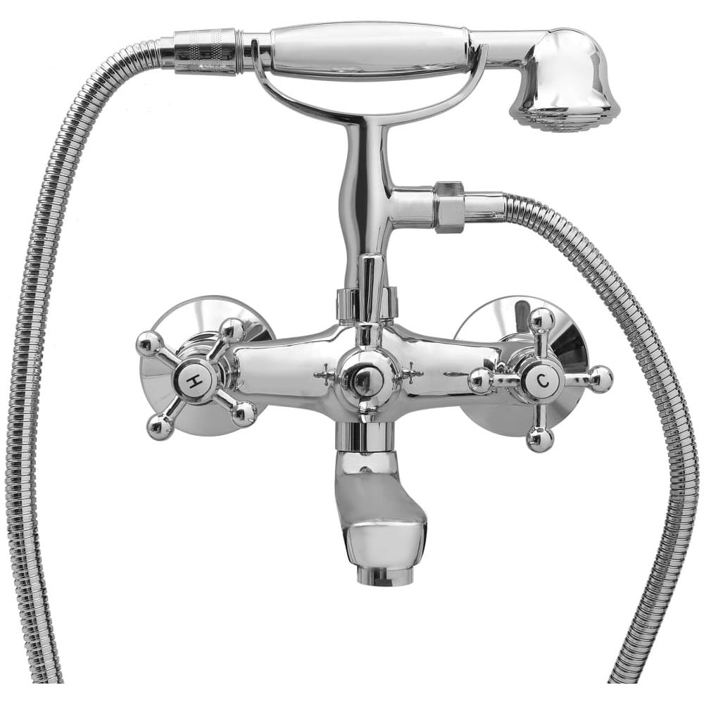 Rubinetto Vasca a 2 Maniglie con Soffione a Mano Cromato Retro - Foto 2