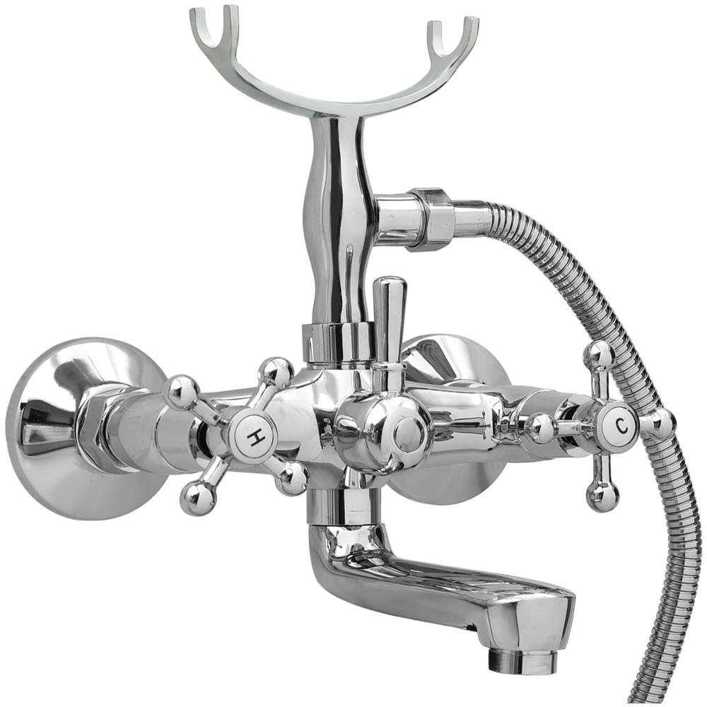 Rubinetto Vasca a 2 Maniglie con Soffione a Mano Cromato Retro - Foto 3