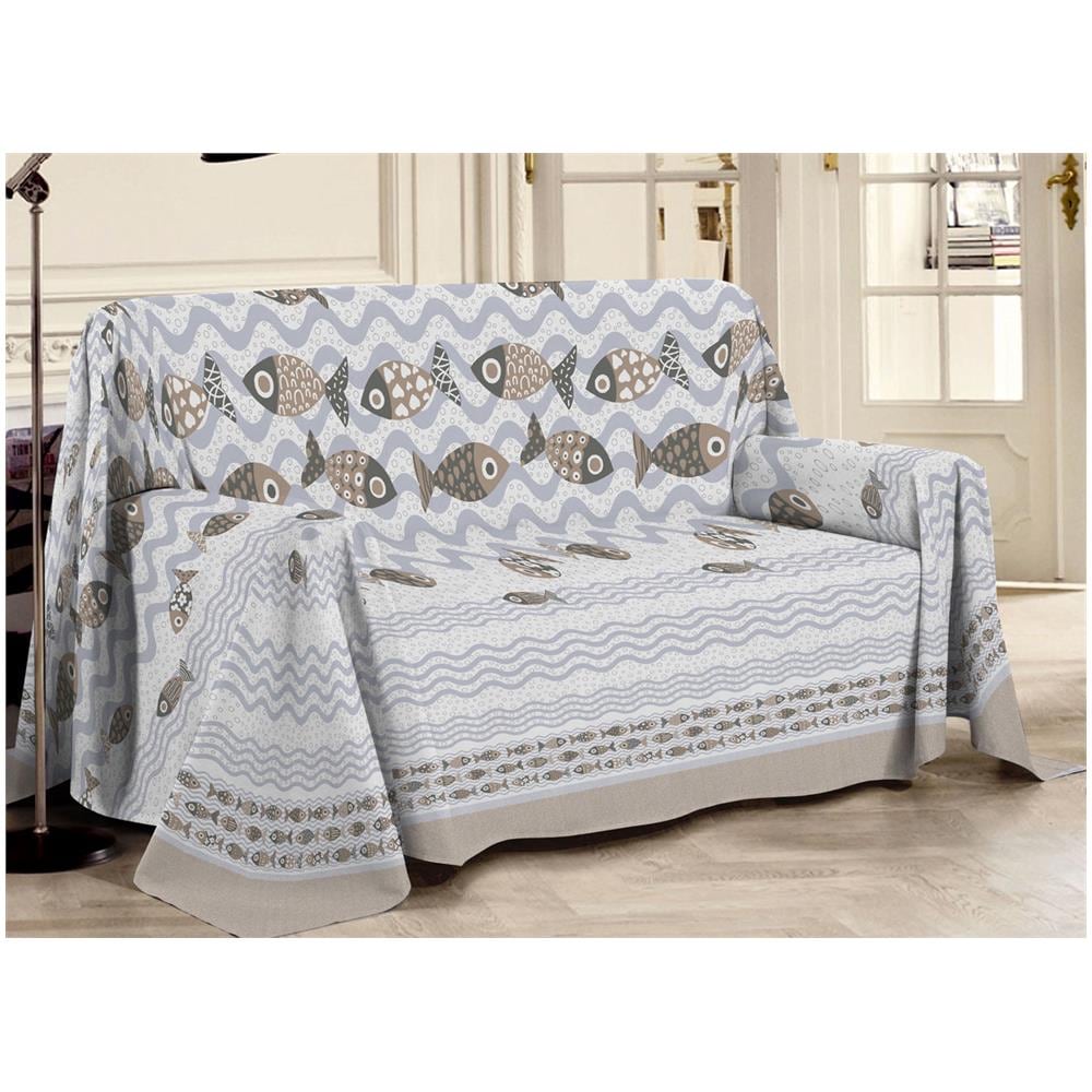 Telo Arredo Multiuso Linea Pensieri Delicati In Cotone Disegno Pesciolini Matrimoniale Beige - Foto 1