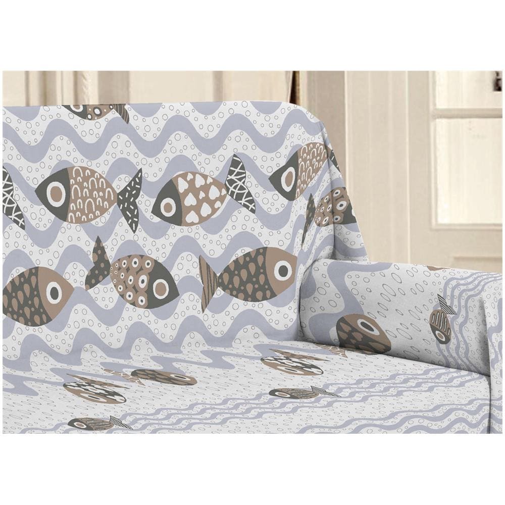 Telo Arredo Multiuso Linea Pensieri Delicati In Cotone Disegno Pesciolini Matrimoniale Beige - Foto 2