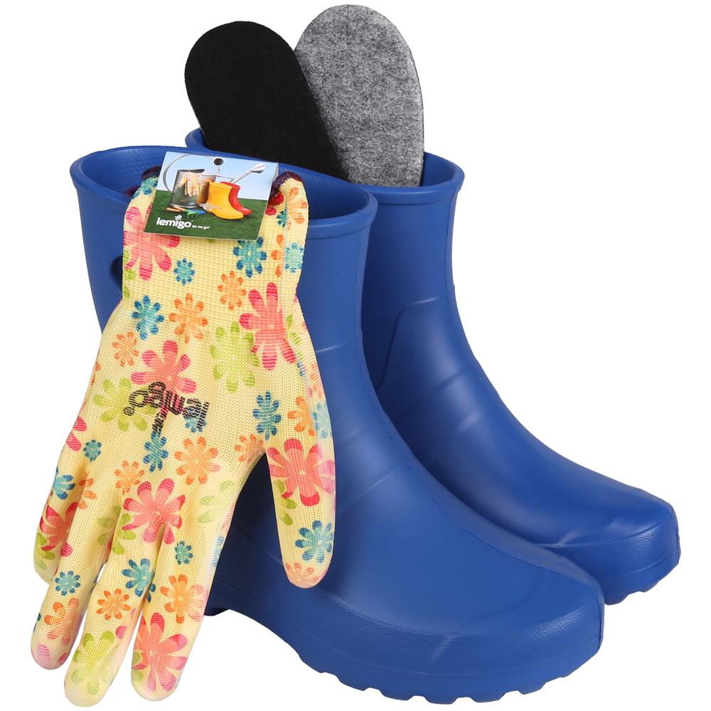 Un Set Da Donna- Stivalli Blu Garden Lemigo + Guanti Da Giardino 37 Eu - Foto 3