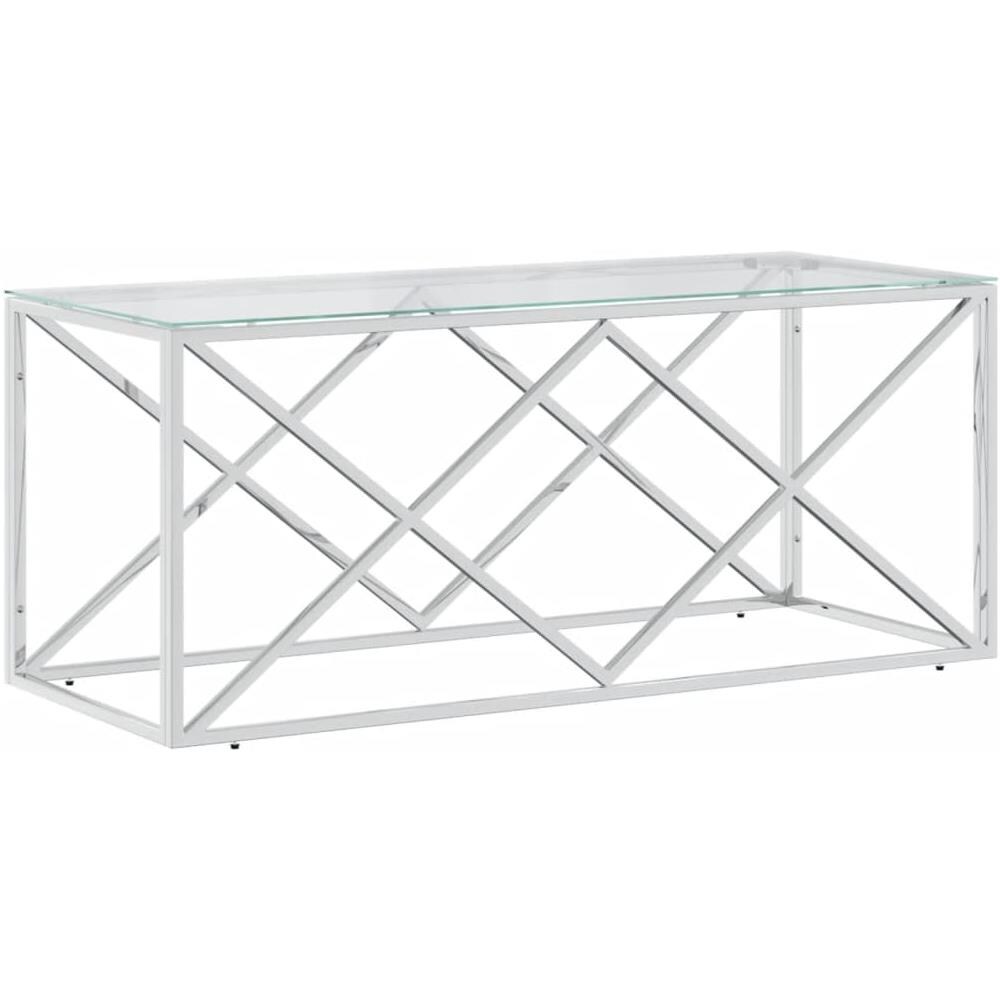 Tavolino Da Salotto 110x45x45 Cm In Acciaio Inox E Vetro - Foto 2