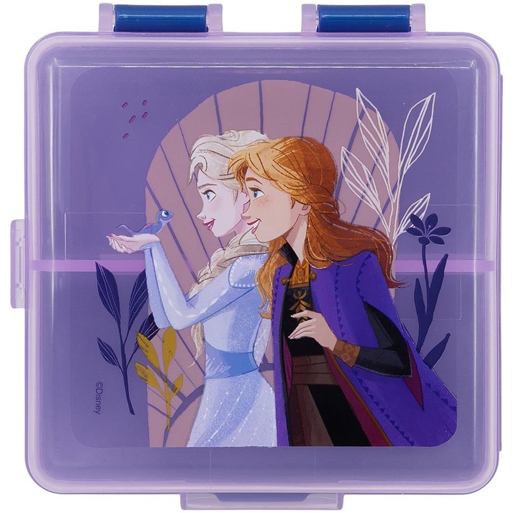 Disney Sandwich Box Viola Per Bambine In Plastica Frozen Elsa Anna Con Multi Scomparto - Foto 3