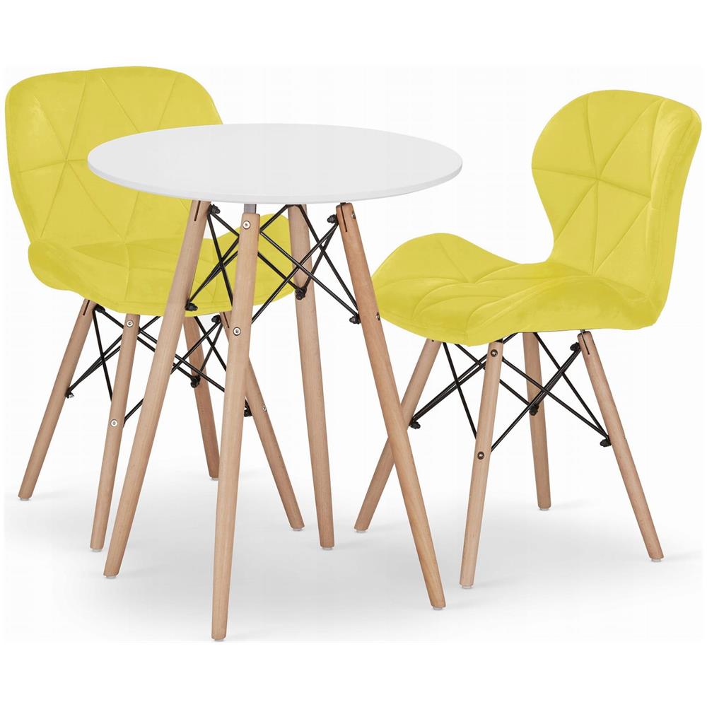 Set da pranzo | Tavolo rotondo bianco KOVA da 60 cm + 2 sedie gialle WAKO - Foto 1