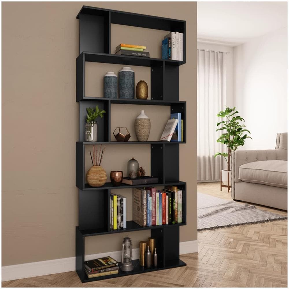 Libreria /Divisorio Nero 80x24x192 cm in Legno Multistrato - Foto 1