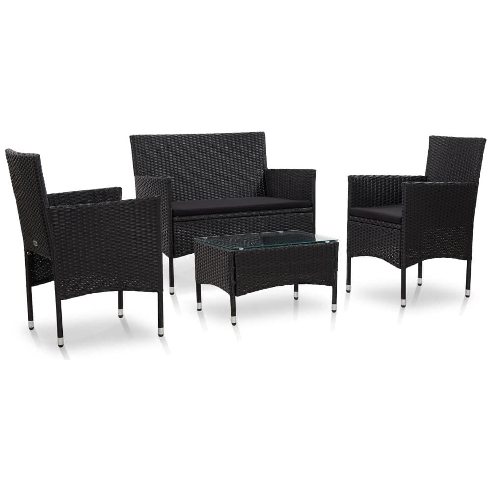 Set Divani Da Giardino 4 Pz Con Cuscini In Polyrattan Nero - Foto 1