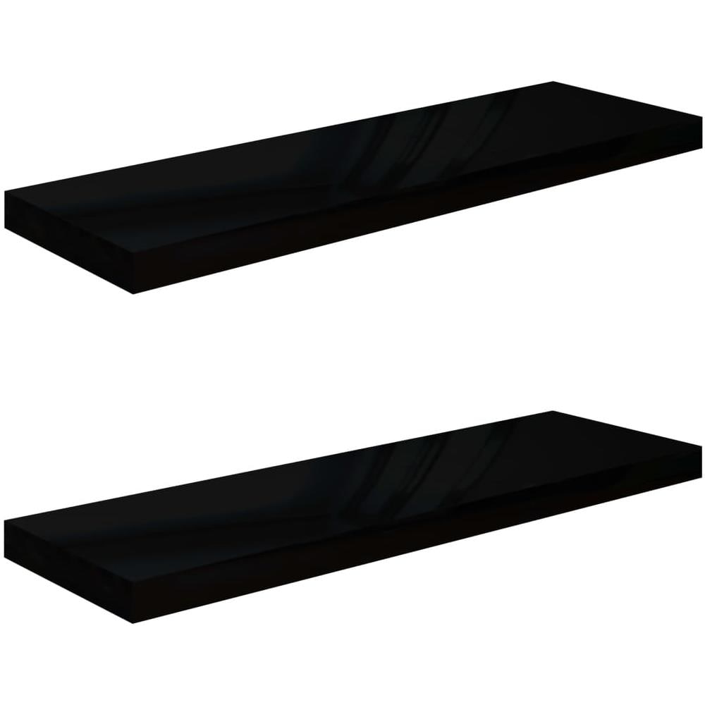 Scaffali A Parete 2 Pz Nero Lucido 80x23,5x3,8 Cm In Mdf - Foto 2