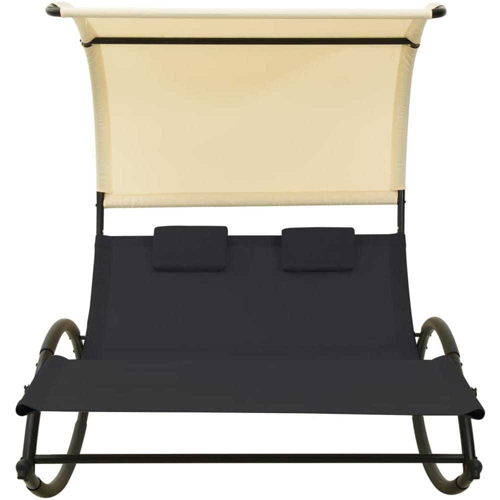 Lettino Prendisole Doppio Baldacchino in Textilene Nero e Crema - Foto 3