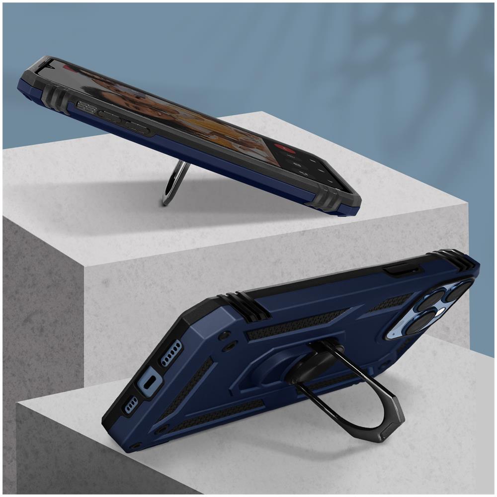 Cover Iphone 13 Pro Max Anti-urto Ibrida Anello Funzione Supporto Blu Notte - Foto 5