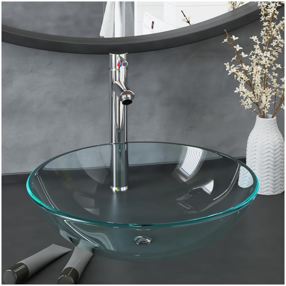 Lavandino Con Rubinetto E Piletta Vetro Temperato Trasparente - Foto 1