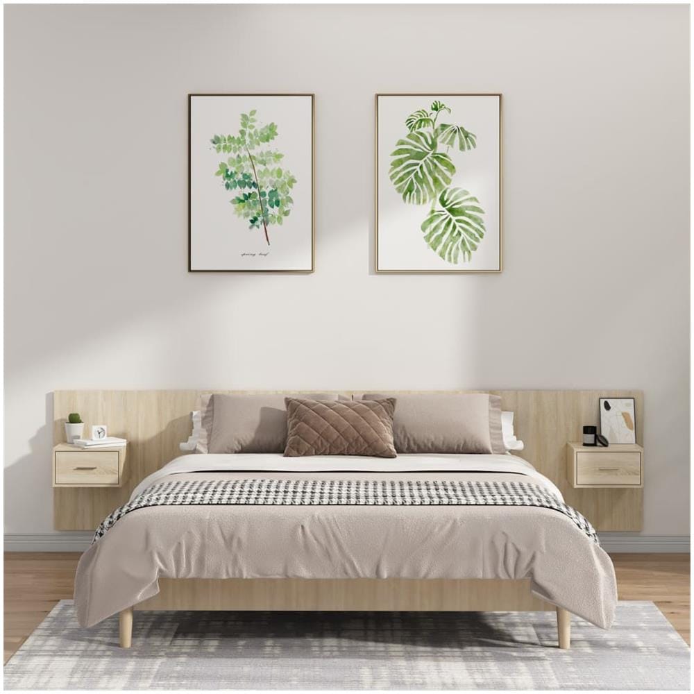 Testiera Letto Con Comodini In Legno Multistrato Rovere Sonoma - Foto 1
